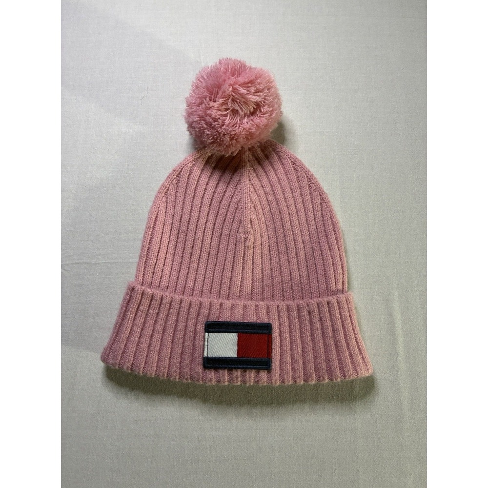 Tommy Hilfiger Women's Pink Beanie With Fuzzball